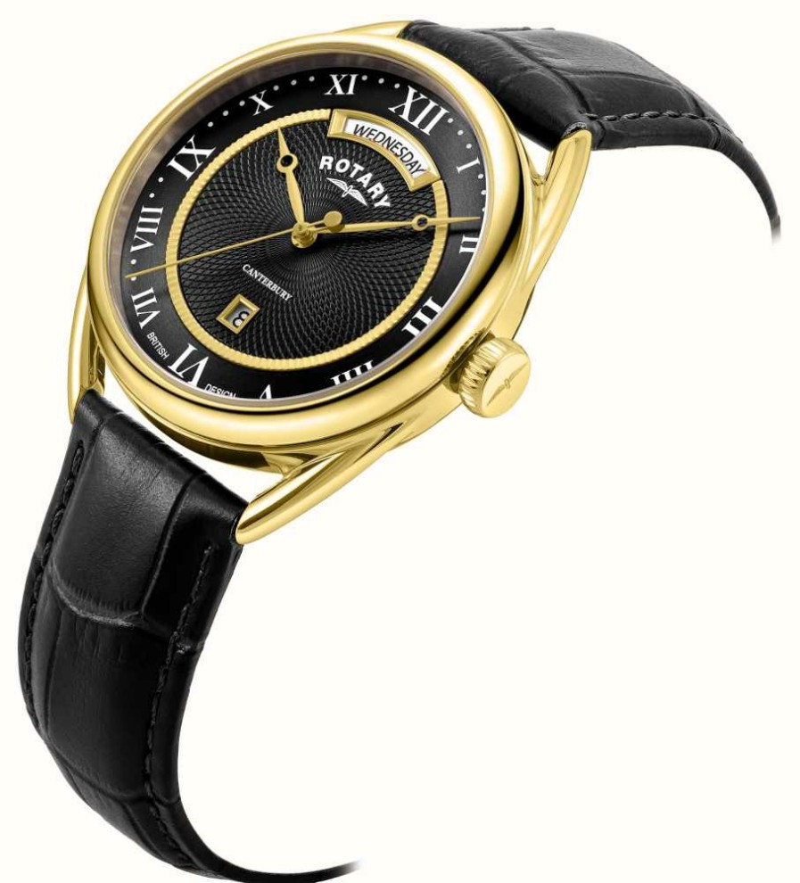 Men'S Rotary | Rotary Men'S Traditional Canterbury (38Mm) Black Dial / Black Leather Strap