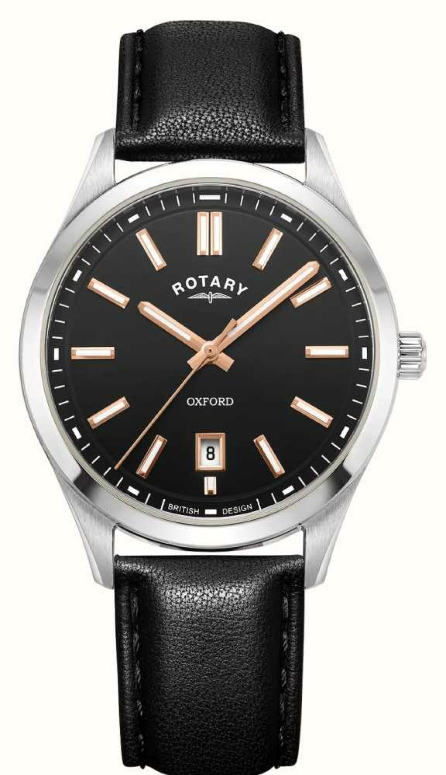 Men'S Rotary | Rotary Oxford Contemporary Quartz (40Mm) Black Dial / Black Leather