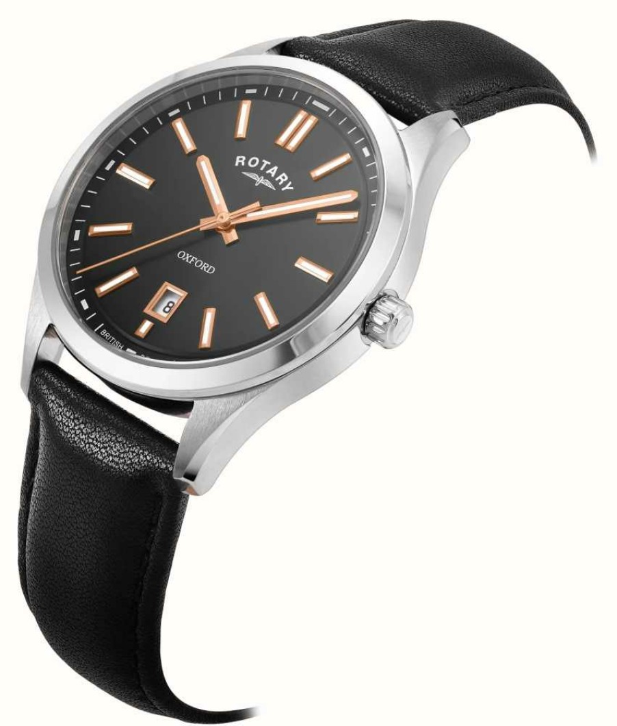 Men'S Rotary | Rotary Oxford Contemporary Quartz (40Mm) Black Dial / Black Leather