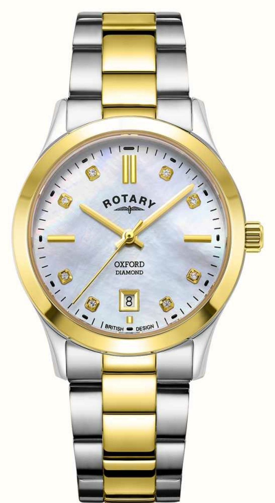 Women'S Rotary | Rotary Women'S Oxford (30Mm) Diamond-Set Mother-Of-Pearl Dial / Two-Tone Stainless Steel Bracelet