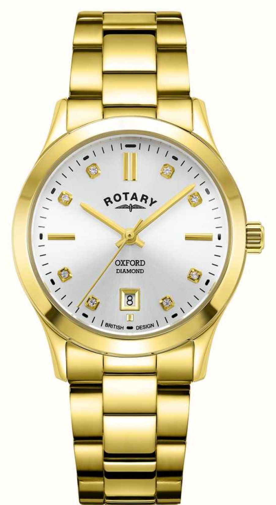 Women'S Rotary | Rotary Women'S Oxford (30Mm) Diamond-Set Silver Dial / Gold-Tone Stainless Steel Bracelet