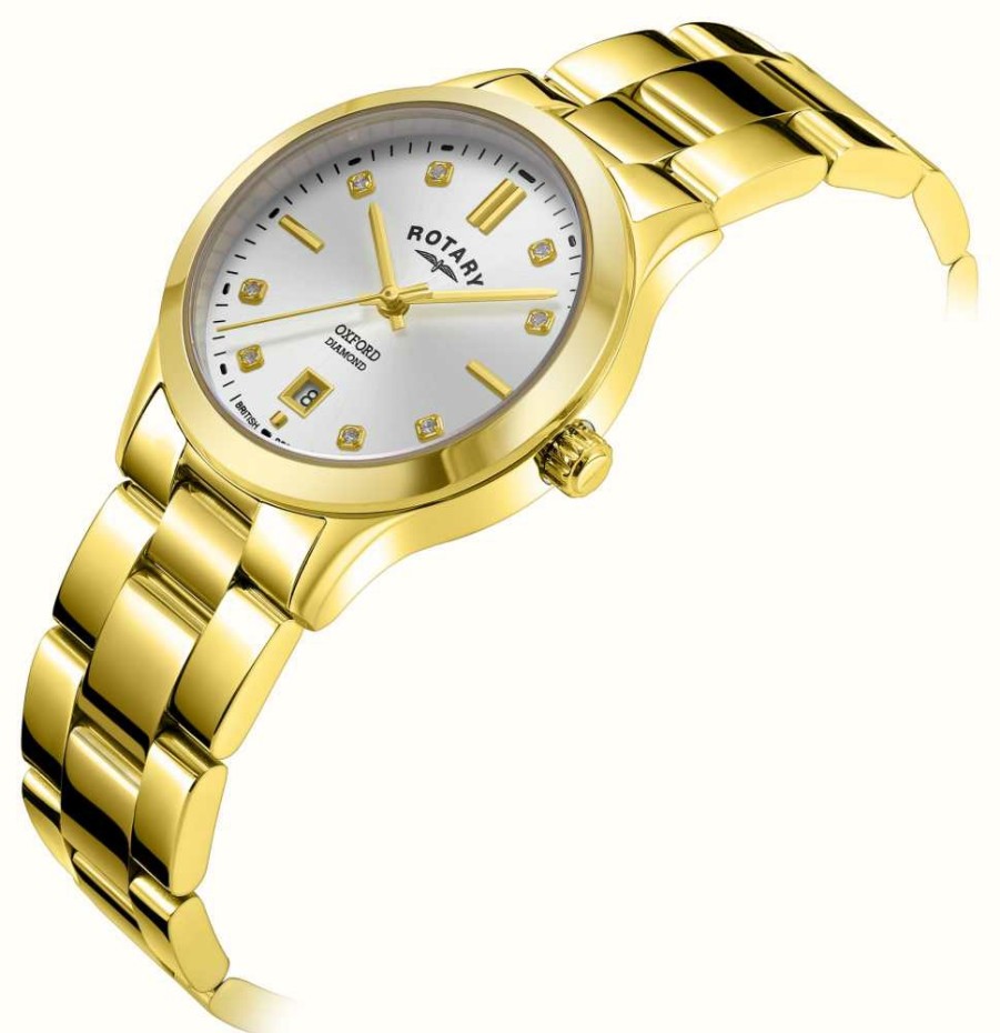 Women'S Rotary | Rotary Women'S Oxford (30Mm) Diamond-Set Silver Dial / Gold-Tone Stainless Steel Bracelet