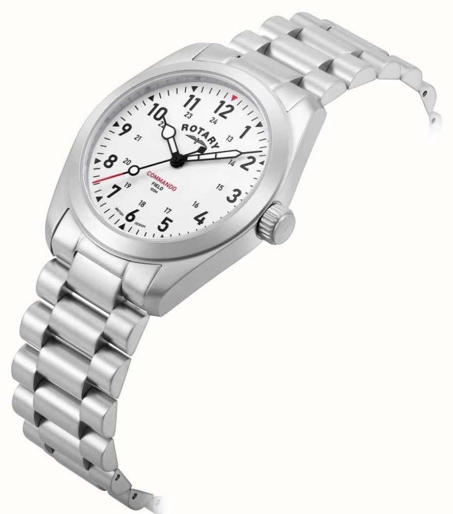 Men'S Rotary | Rotary Commando Rw 1895 Field (37Mm) White Dial / Stainless Steel