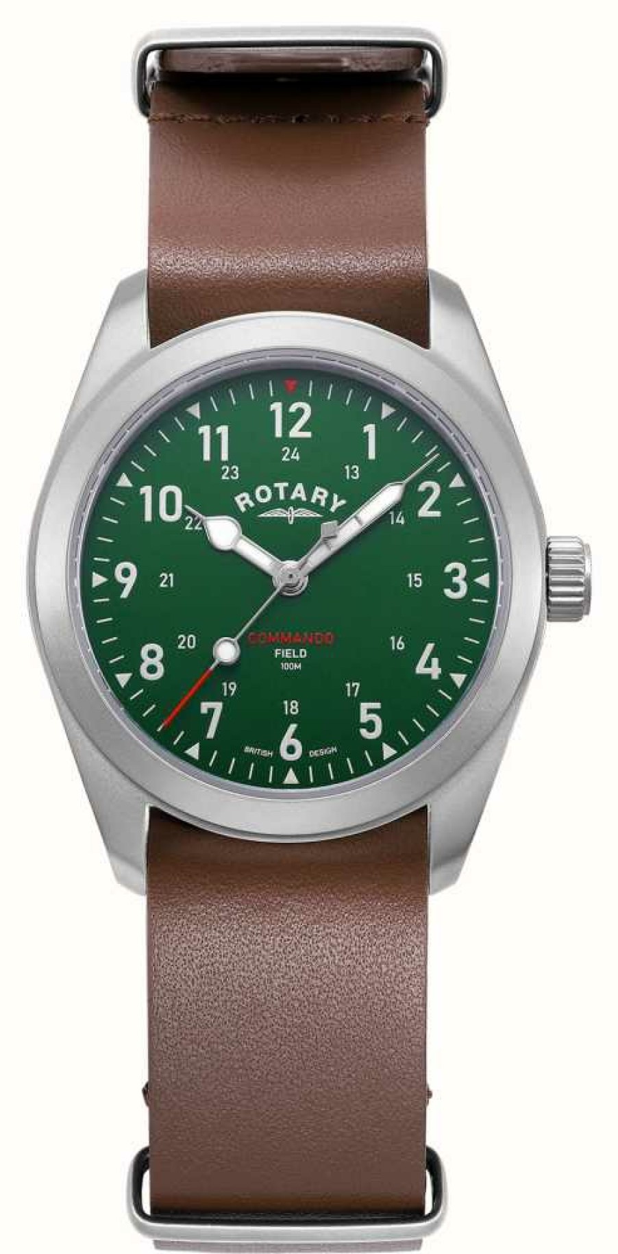 Men'S Rotary | Rotary Rw 1895 Commando Field (37Mm) Green Dial / Brown Leather Nato Strap