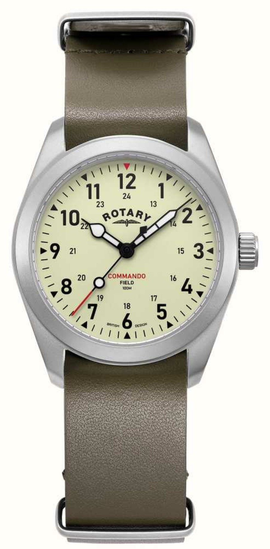 Men'S Rotary | Rotary Men'S Rw 1895 Commando Field (37Mm) Cream Dial / Khaki Leather Nato Strap