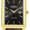 Men'S Rotary | Rotary Men'S Ultra Slim (28.5Mm) Black Rectangular Dial / Brown Leather Strap