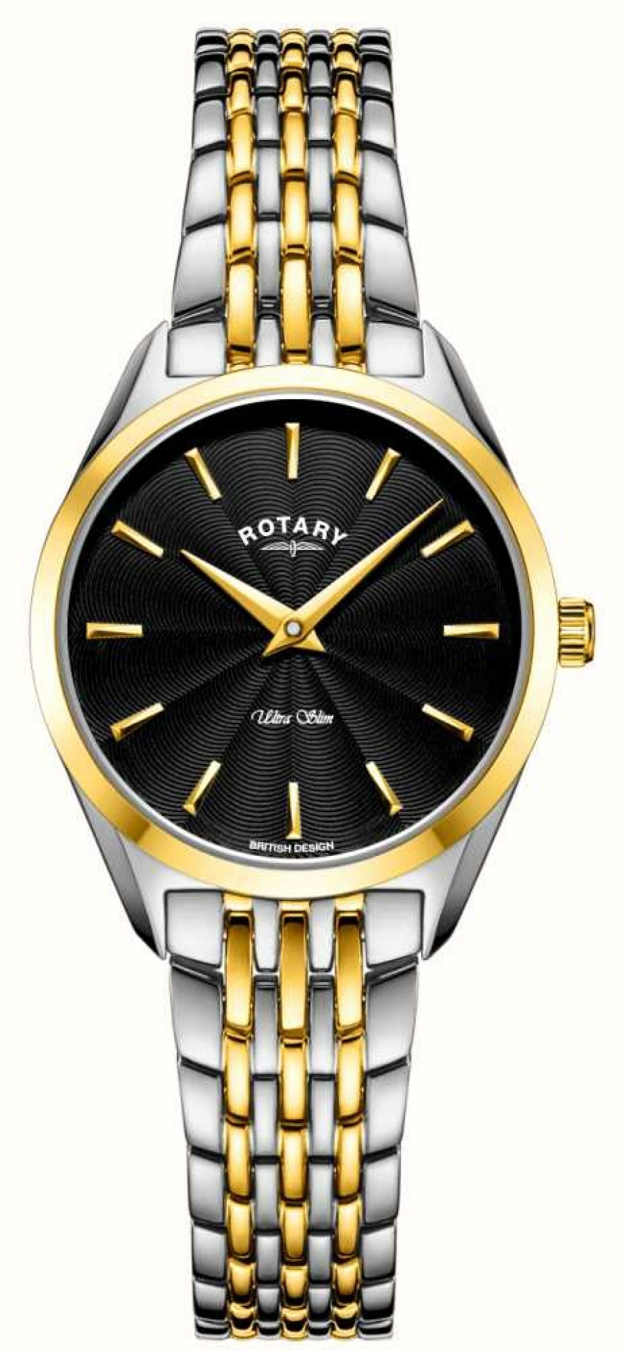 Women'S Rotary | Rotary Women'S Ultra Slim (27Mm) Black Dial / Two-Tone Stainless Steel Bracelet