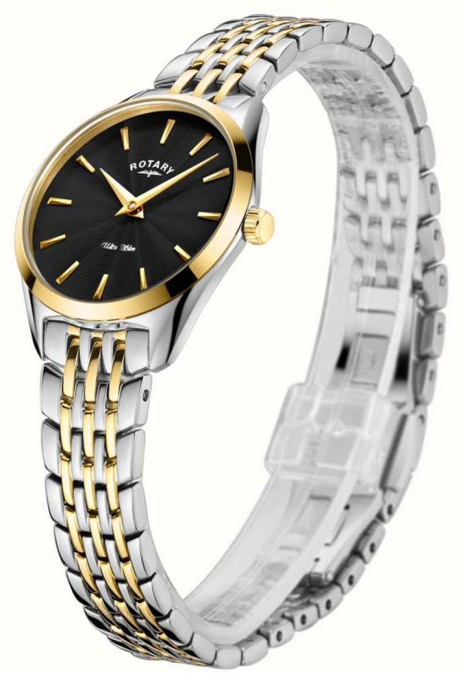 Women'S Rotary | Rotary Women'S Ultra Slim (27Mm) Black Dial / Two-Tone Stainless Steel Bracelet