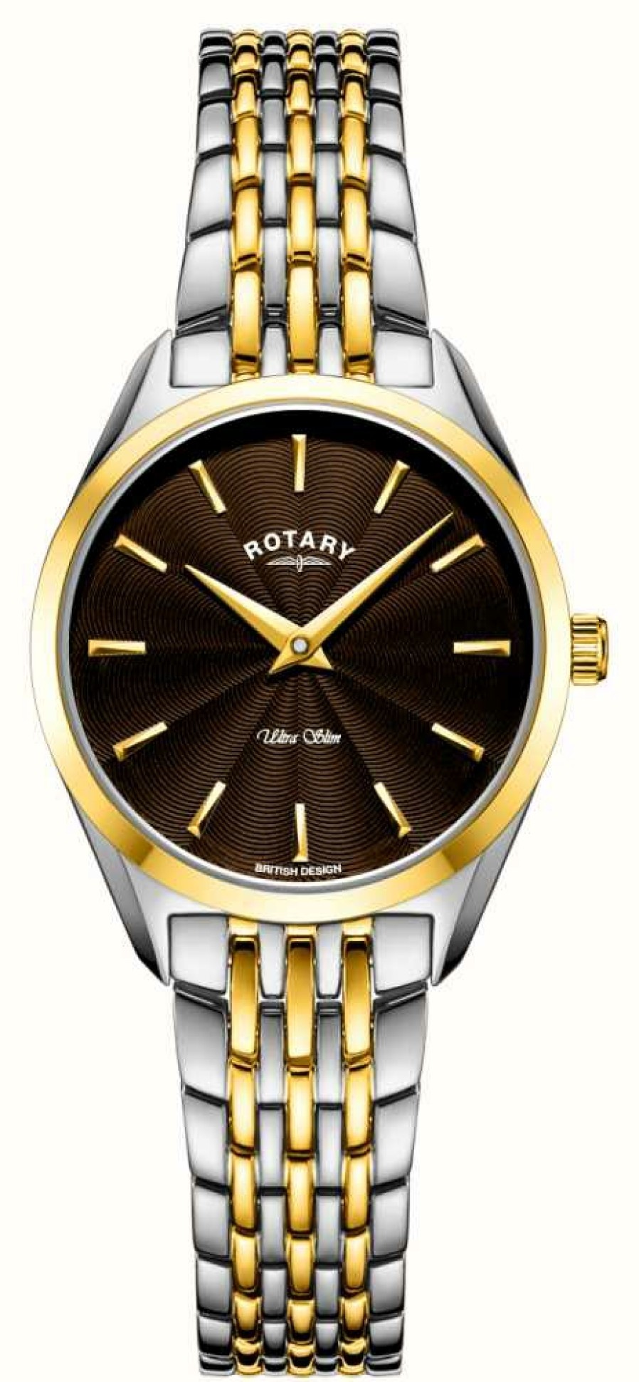 Women'S Rotary | Rotary Women'S Ultra Slim (27Mm) Brown Dial / Two-Tone Stainless Steel Bracelet