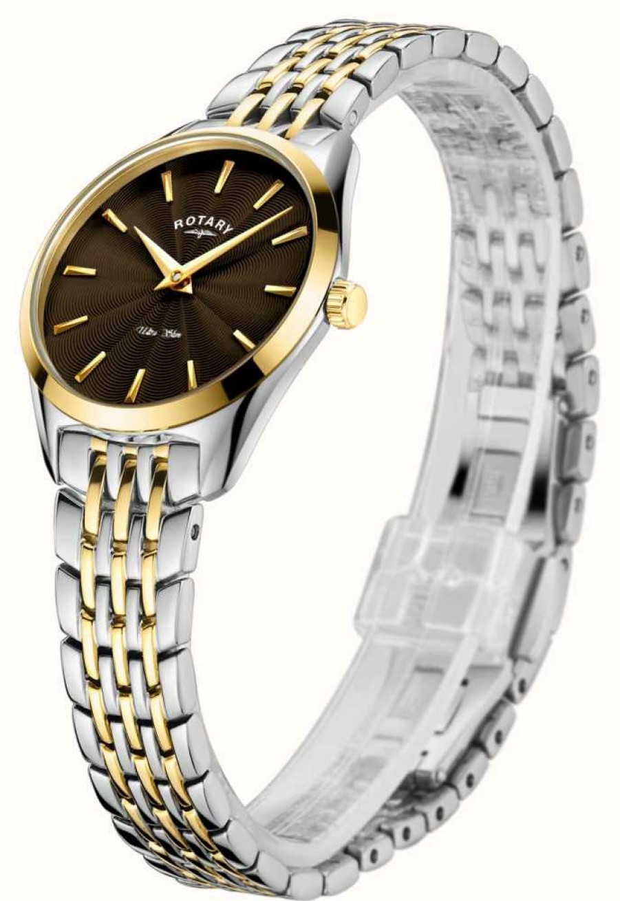 Women'S Rotary | Rotary Women'S Ultra Slim (27Mm) Brown Dial / Two-Tone Stainless Steel Bracelet