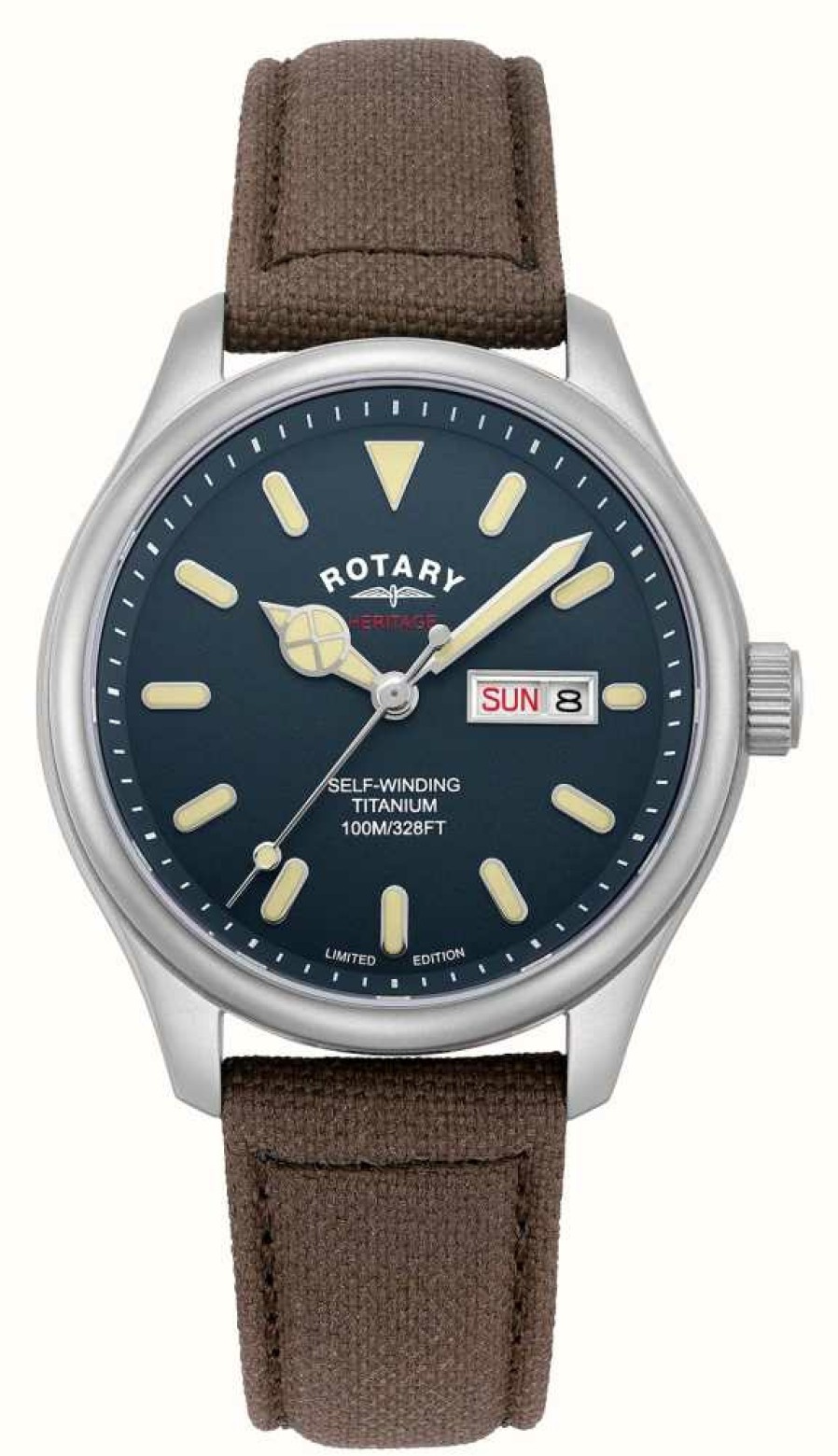 Men'S Rotary | Rotary Heritage Rw 1895 Automatic Limited Edition (40Mm) Steel Blue Dial / Brown Woven Nylon