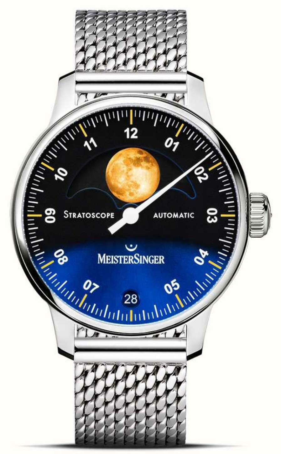 Men'S MeisterSinger | Meistersinger Stratoscope (43Mm) Blue Dial / Stainless Steel Mesh Bracelet