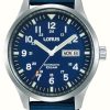 Men'S Lorus | Lorus Sports Automatic Day/Date 100M (42Mm) Dark Blue Dial / Dark Blue Nylon