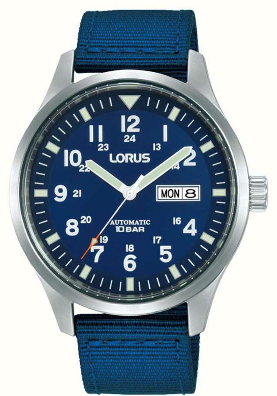 Men'S Lorus | Lorus Sports Automatic Day/Date 100M (42Mm) Dark Blue Dial / Dark Blue Nylon