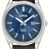 Men'S Lorus | Lorus Sports Solar 100M (42.5Mm) Blue Sunray Dial / Brown Leather