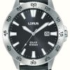 Men'S Lorus | Lorus Sports Solar 100M (43Mm) Black Sunray Dial / Black Leather