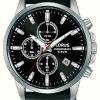 Men'S Lorus | Lorus Sports Quartz Chronograph 100M (42Mm) Black Sunray Dial / Black Leather