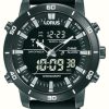 Men'S Lorus | Lorus Dual-Display Quartz Chronograph 100M (46Mm) Digital Dial / Black Silicone