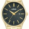 Men'S Lorus | Lorus Classic Date (42Mm) Black Dial / Gold Pvd Stainless Steel