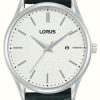 Men'S Lorus | Lorus Classic Date (42Mm) White Dial / Black Leather