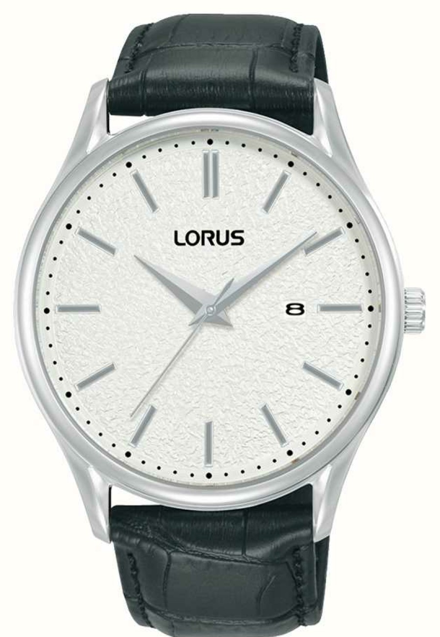 Men'S Lorus | Lorus Classic Date (42Mm) White Dial / Black Leather