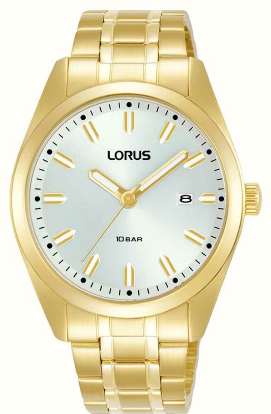 Men'S Lorus | Lorus Sports Date 100M (39Mm) White Sunray Dial / Gold Pvd Stainless Steel