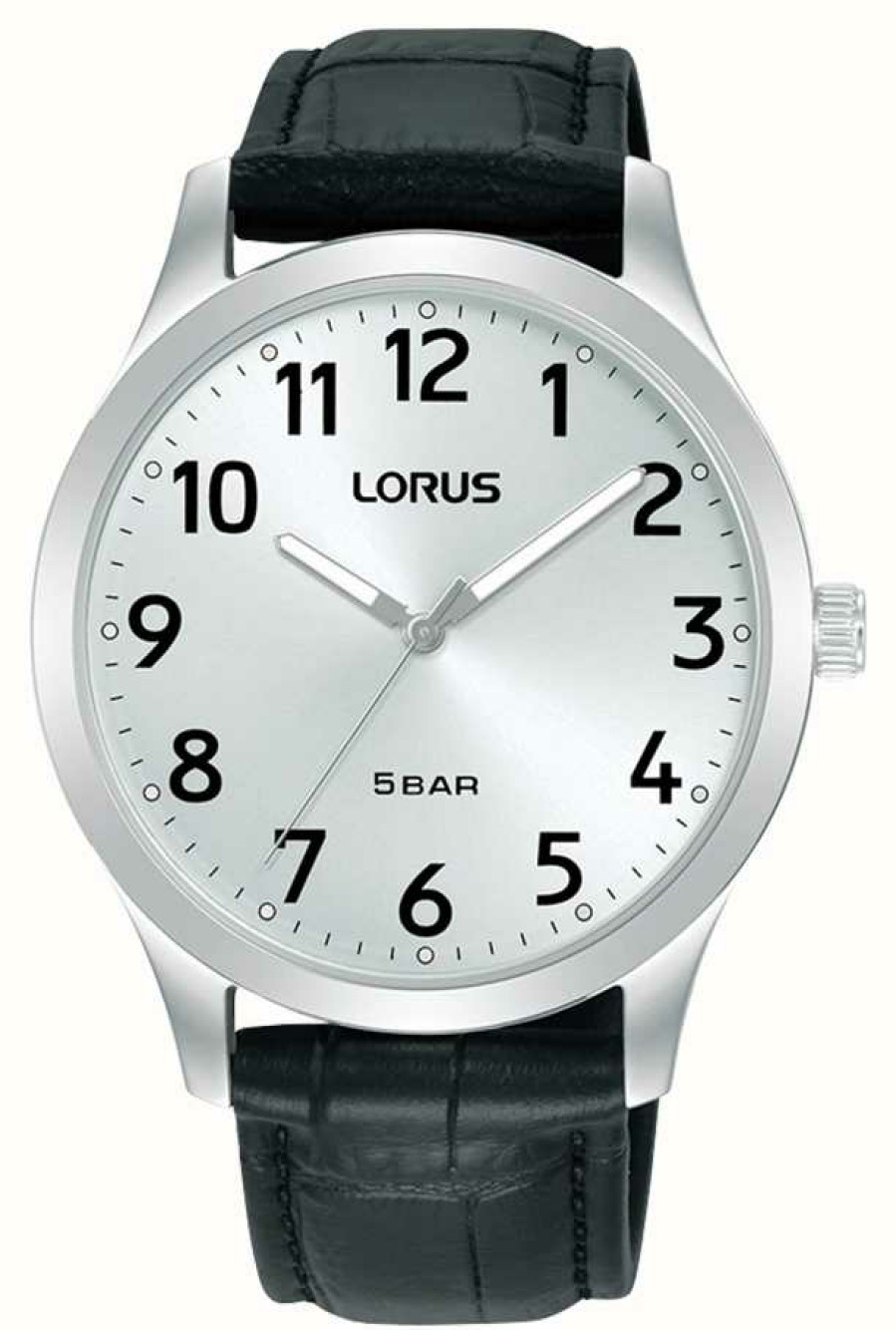 Men'S Lorus | Lorus Classic Quartz (40Mm) White Sunray Dial / Black Leather