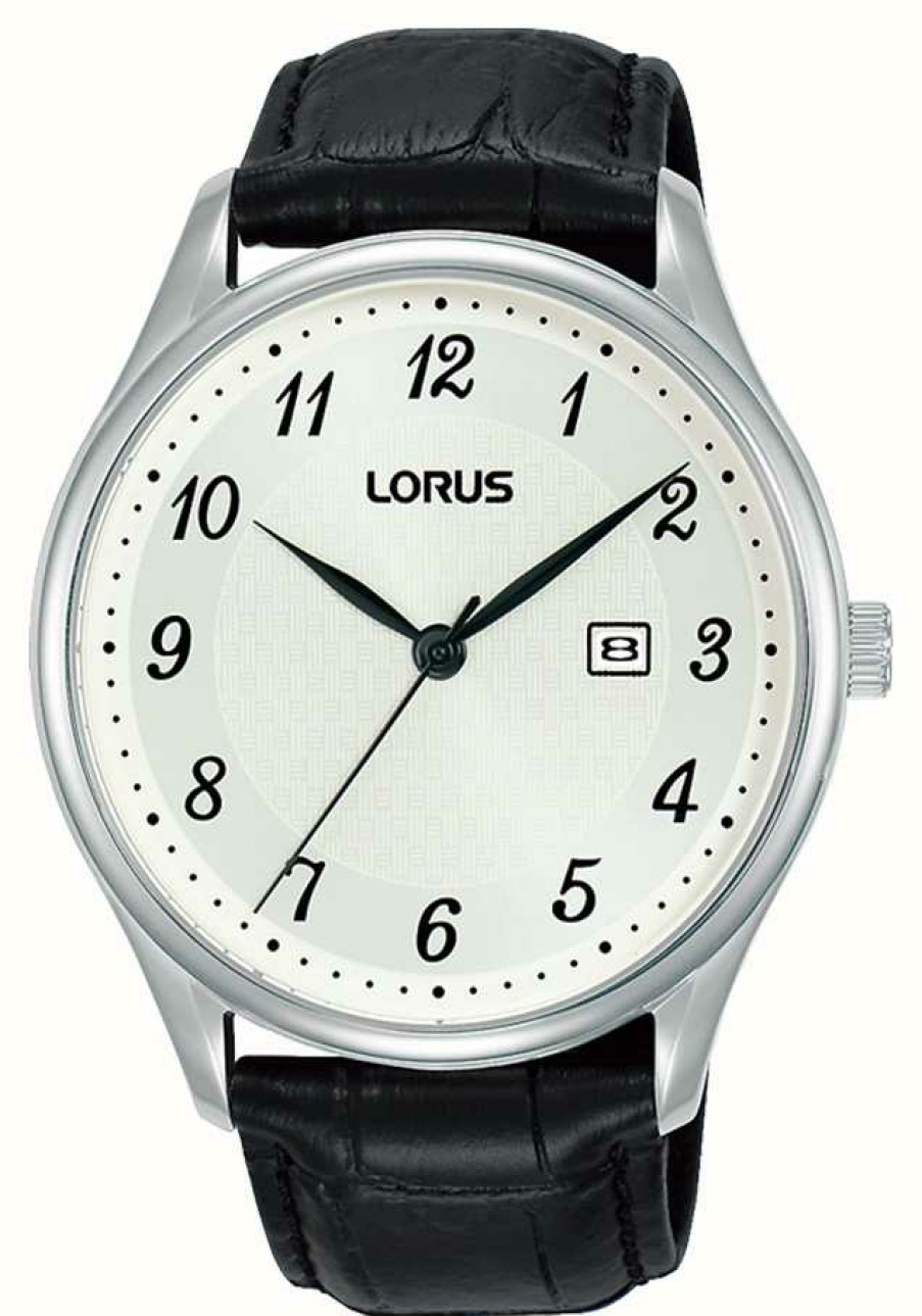 Men'S Lorus | Lorus Classic Date (42.2Mm) White Sunray Dial / Black Leather