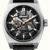 Men'S Ingersoll | Ingersoll The Vert Automatic (43Mm) Black Skeleton Dial / Black Leather Strap