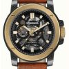 Men'S Ingersoll | Ingersoll The Freestyle Automatic (45.5Mm) Black Skeleton Dial / Brown Leather Strap