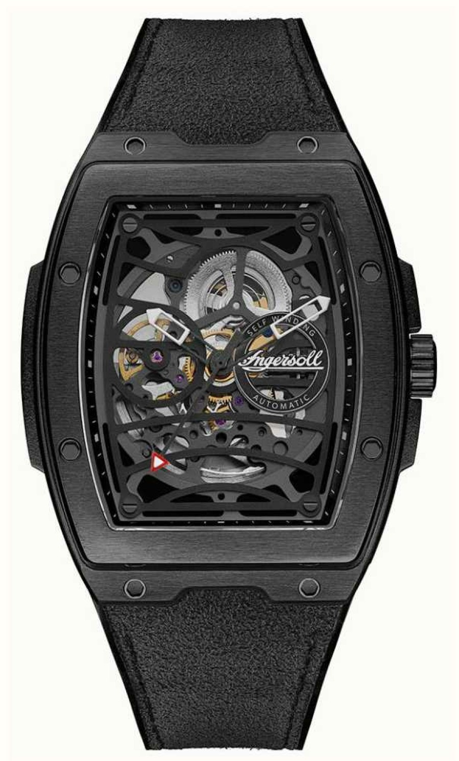 Men'S Ingersoll | Ingersoll The Challenger Automatic (42Mm) Black Skeleton Dial / Black Pu Alcantara Strap