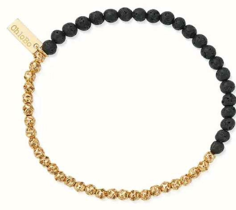 Jewelry ChloBo Jewellery | Chlobo Man Gold Plated Black Lava Principal Bracelet