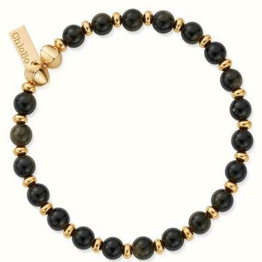 Jewelry ChloBo Jewellery | Chlobo Man Golden Obsidian Slim Round Bracelet