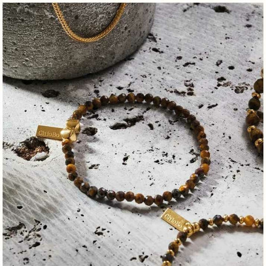 Jewelry ChloBo Jewellery | Chlobo Man Gold Beads Tiger'S Eye Bracelet