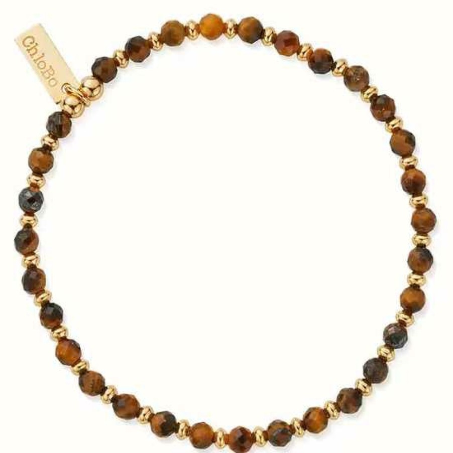 Jewelry ChloBo Jewellery | Chlobo Man Gold Plated Tiger Eye Mini Disc Bracelet