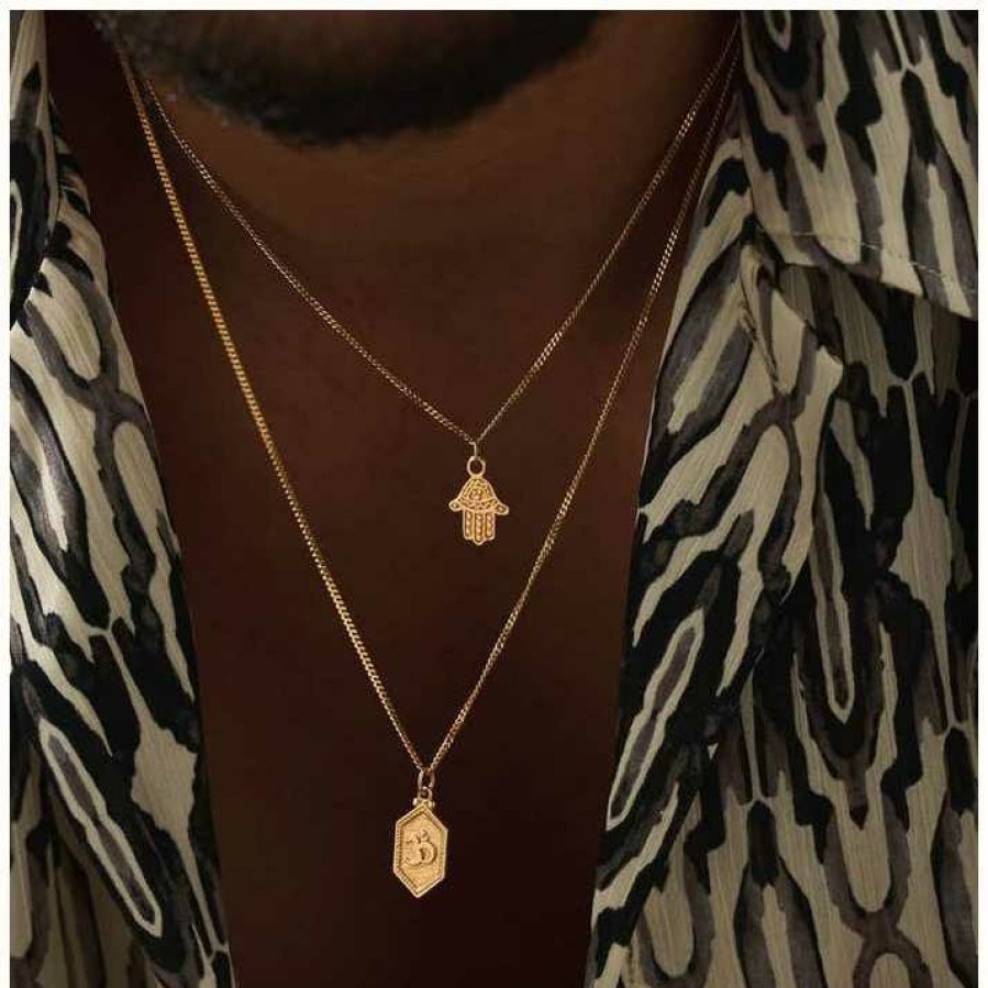 Jewelry ChloBo Jewellery | Chlobo Man Gold Curb Chain Hamsa Necklace