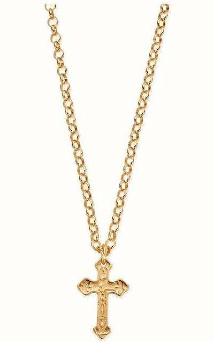 Jewelry ChloBo Jewellery | Chlobo Man Gold Belcher Chain Embossed Cross Necklace