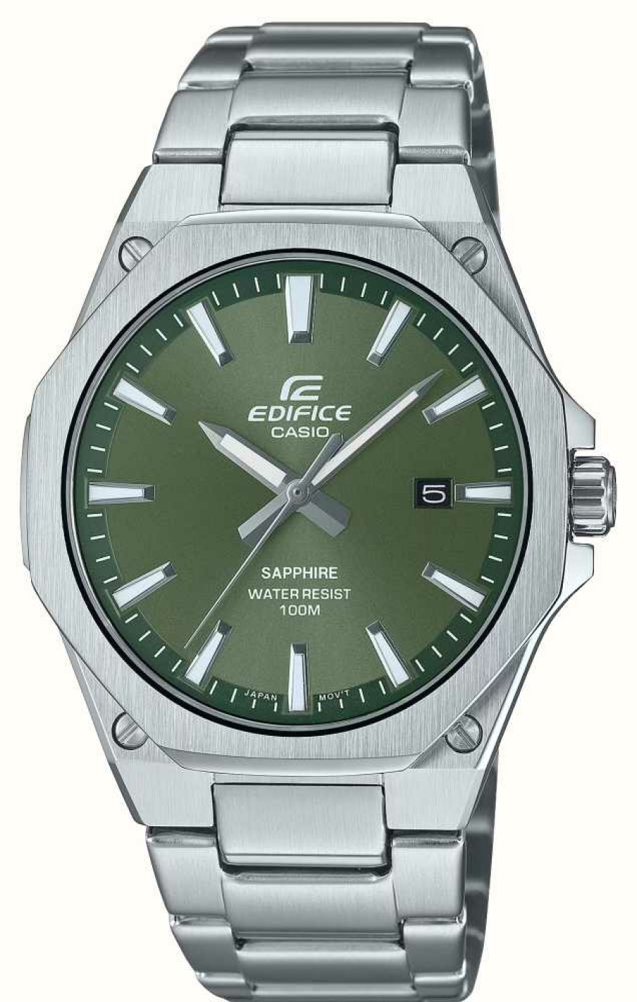 Men'S Casio | Casio Edifice Slim Analogue (40Mm) Khaki Green Dial / Stainless Steel