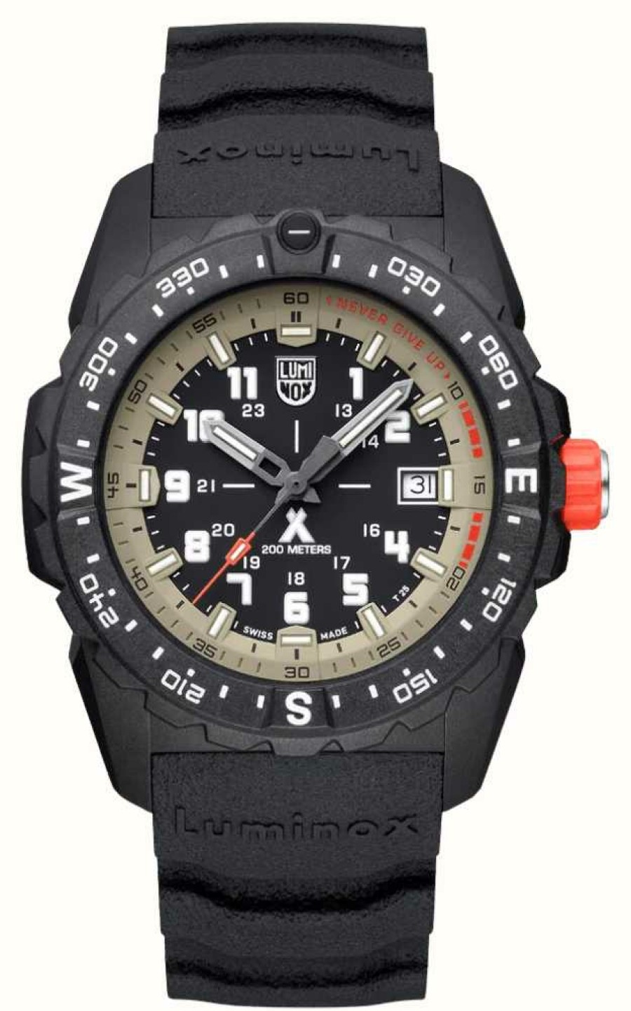 Men'S Luminox | Luminox Bear Grylls Mountain Carbonox (43Mm) Black + Beige Dial / Black Rubber