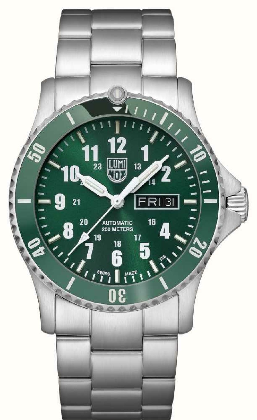 Men'S Luminox | Luminox Sport Timer Automatic (42Mm) Green Dial / Stainless Steel Bracelet