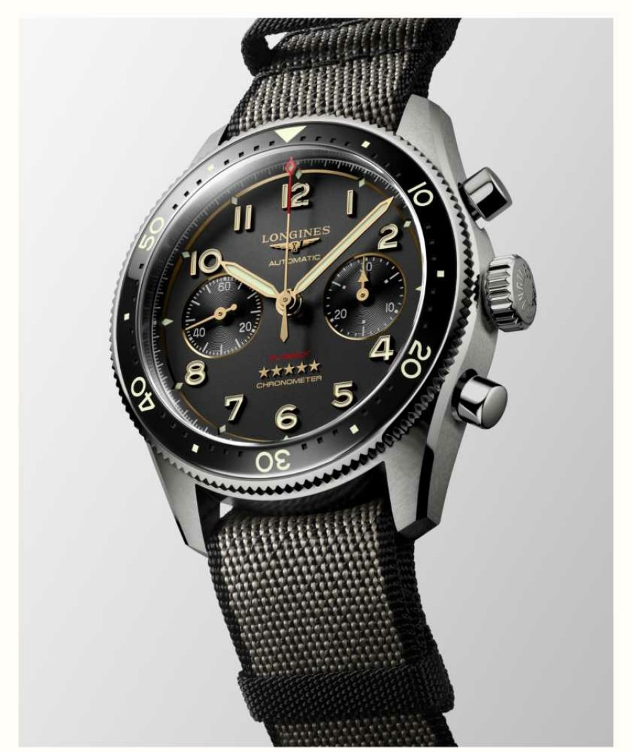 Men'S LONGINES | Longines Spirit Flyback Titanium Auto Chronometer (42Mm) Anthracite Dial / Black Synthetic Strap