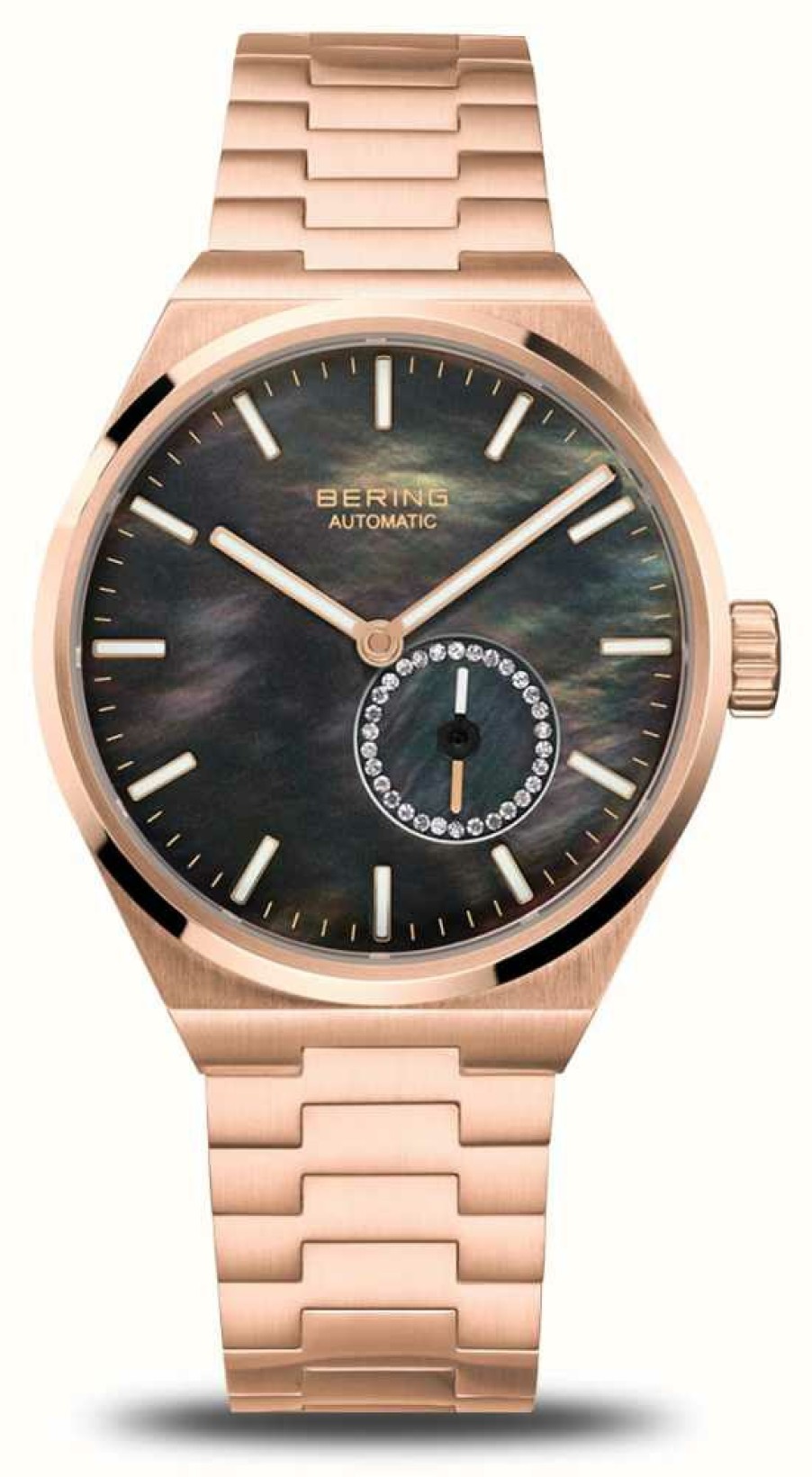 Women'S Bering | Bering Women'S Automatic (35Mm) Black Mother-Of-Pearl Dial / Rose Gold-Tone Stainless Steel Bracelet