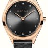 Women'S Bering | Bering Ultra Slim Quartz (31Mm) Black Sunray Dial / Black Pvd Stainless Steel Mesh