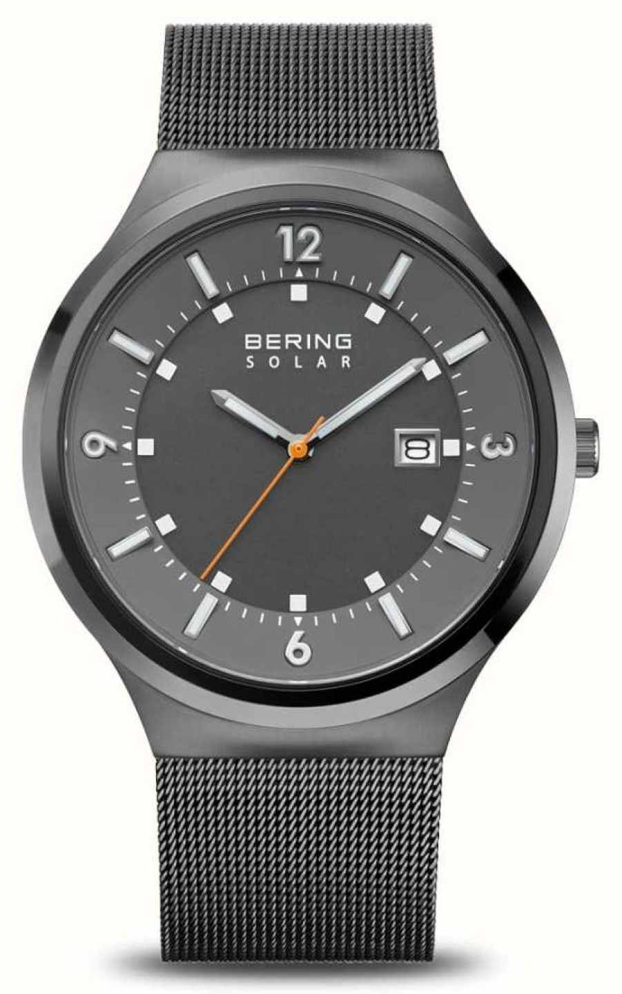 Men'S Bering | Bering Men'S Solar (42Mm) Grey Dial / Grey Stainless Steel Mesh Bracelet