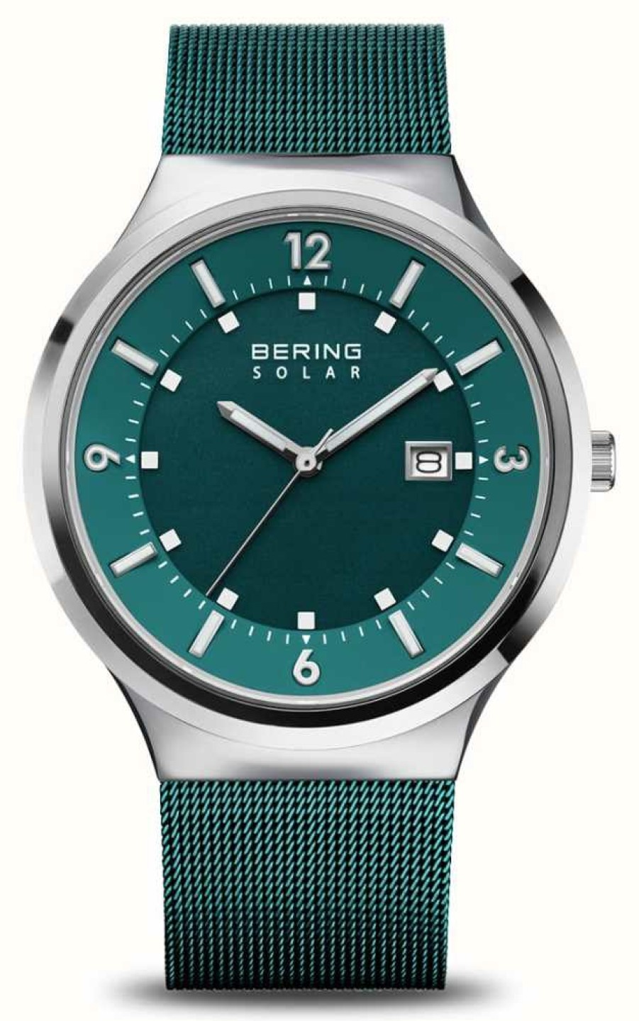 Men'S Bering | Bering Men'S Solar (42Mm) Green Dial / Green Stainless Steel Mesh Bracelet