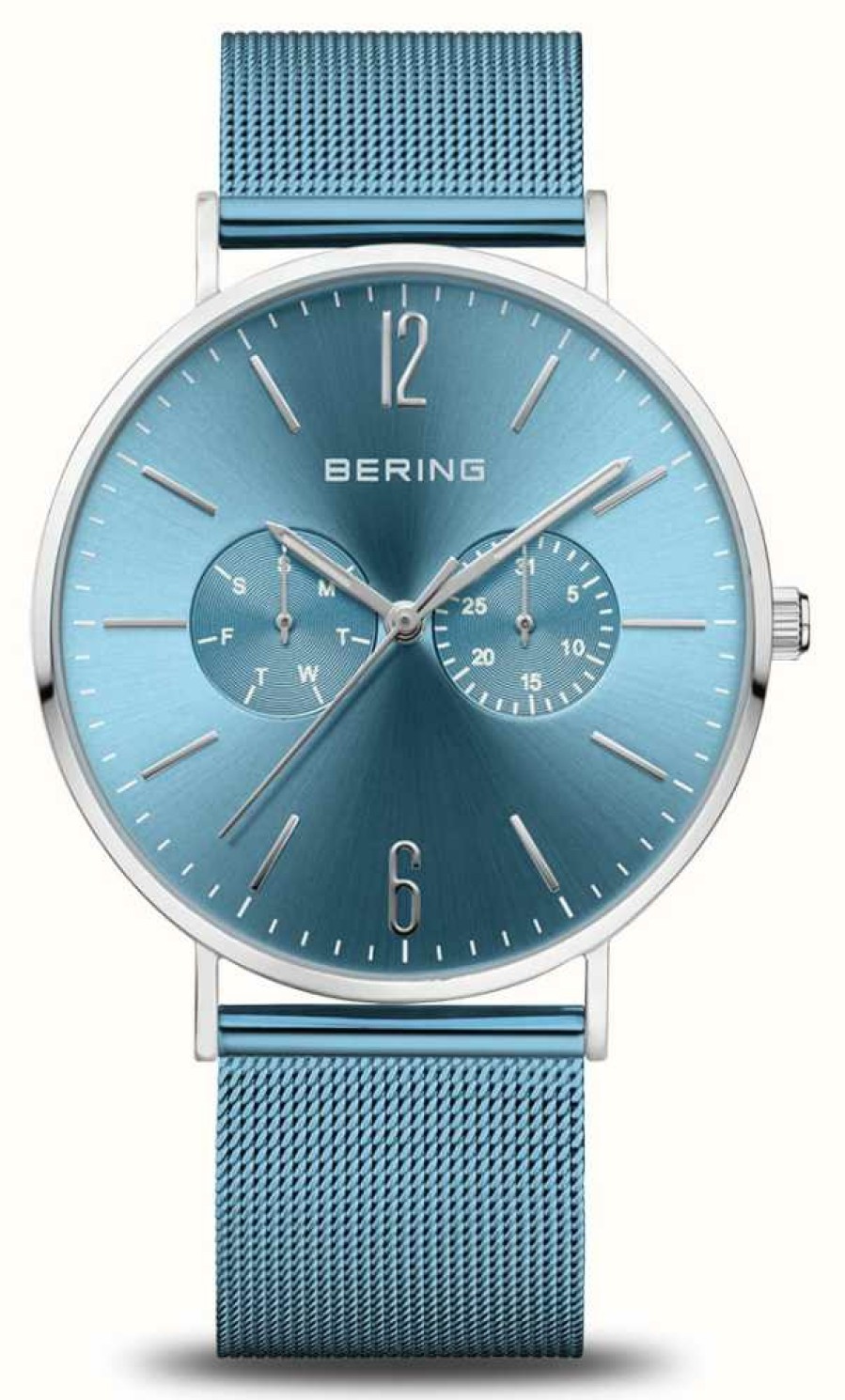 Men'S Bering | Bering Classic Polished Silver (40Mm) Blue Sunray Dial / Blue Stainless Steel Mesh