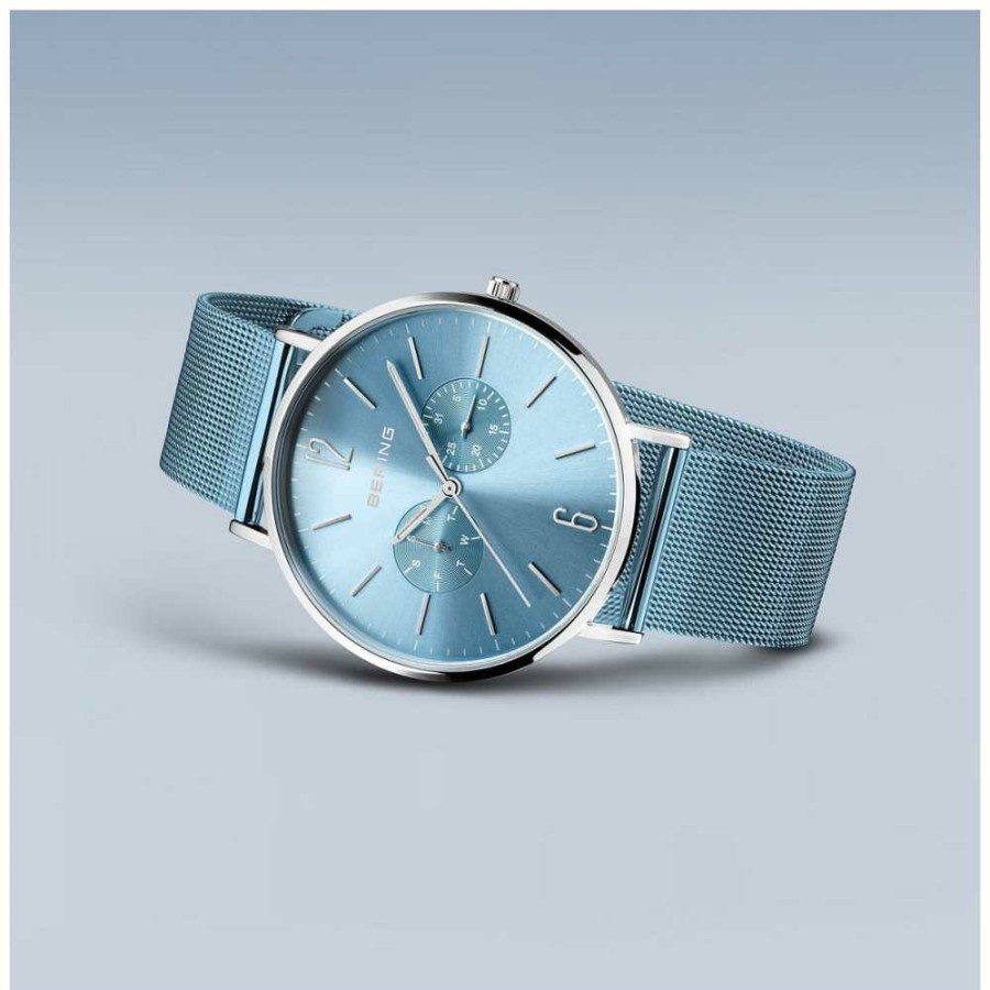 Men'S Bering | Bering Classic Polished Silver (40Mm) Blue Sunray Dial / Blue Stainless Steel Mesh