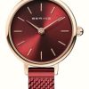 Women'S Bering | Bering Women'S Classic (22Mm) Red Dial / Red Stainless Steel Mesh Bracelet