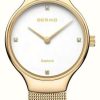 Women'S Bering | Bering Women'S Classic (26Mm) White Diamond-Set Dial / Gold-Tone Stainless Steel Mesh Bracelet