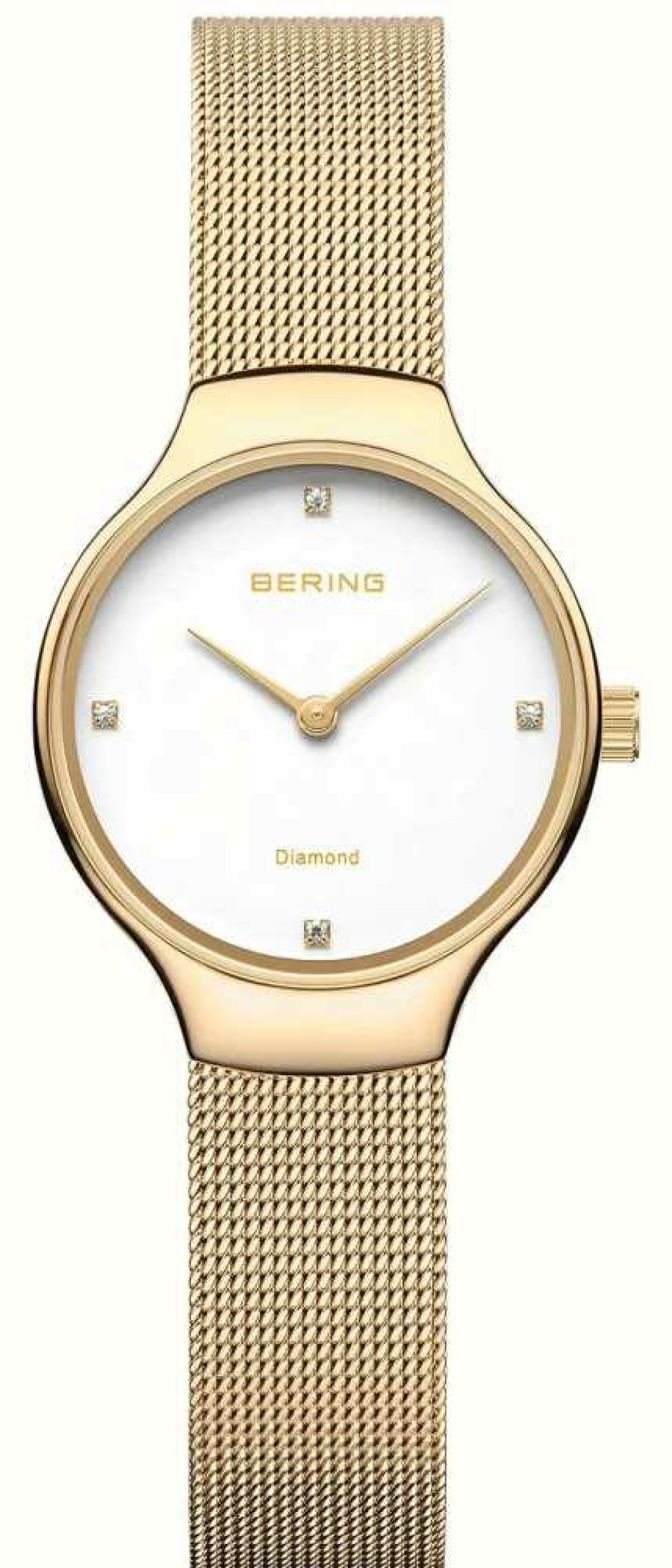 Women'S Bering | Bering Women'S Classic (26Mm) White Diamond-Set Dial / Gold-Tone Stainless Steel Mesh Bracelet